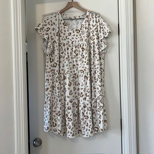 Tiered white and brown cheetah dress